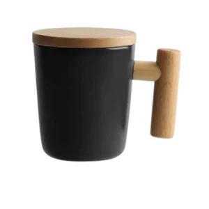 Black mug with bamboo lid & handle Printing
