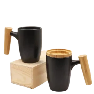 Black mug with bamboo lid & handle Printing