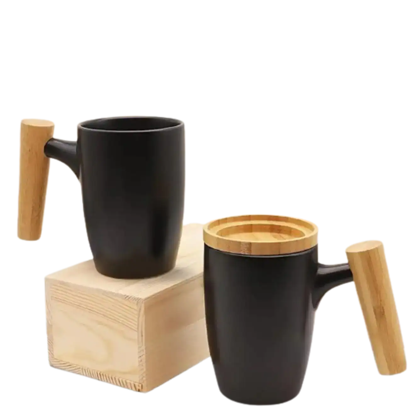 Black mug with bamboo lid & handle Printing
