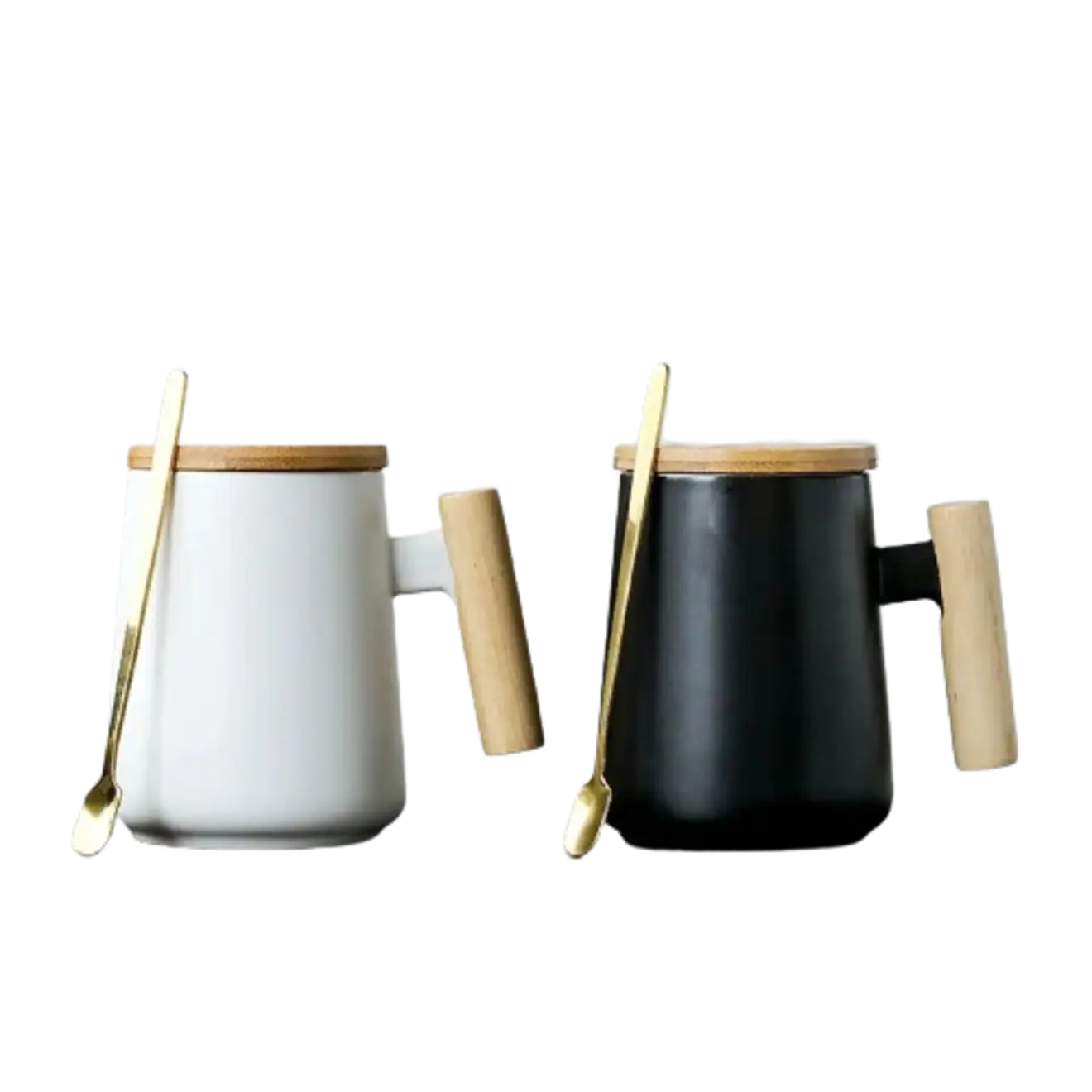 Black mug with bamboo lid & handle Printing