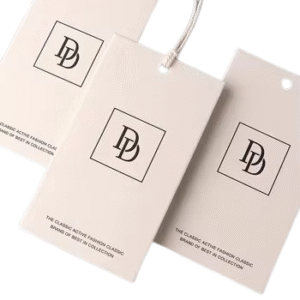 Luxury product tags with raised Spot UV printing, ideal for brand identity and premium packaging.