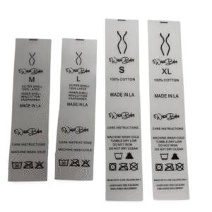 Silk screen printed satin labels offering rich colour, soft texture, and lasting performance for garments and accessories.