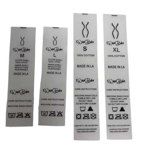 Silk screen printed satin labels offering rich colour, soft texture, and lasting performance for garments and accessories.