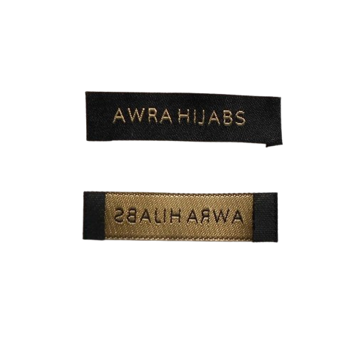 Custom woven labels featuring fine weaves and clean edges suitable for boutiques, tailors, and apparel brands.
