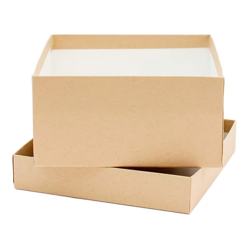 Durable kraft paper gift box with lid and custom branding great for small gifts, handmade items, and retail presentation.