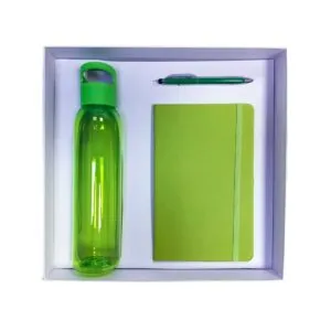 AureoGreen Green Set eco corporate gift set with notebook, pen and tumbler, customizable for logo branding in Dubai and UAE.