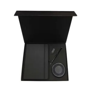 Arnault Black Set elegant corporate gift set with notebook, pen and tumbler, fully customizable for branding in Dubai and UAE.
