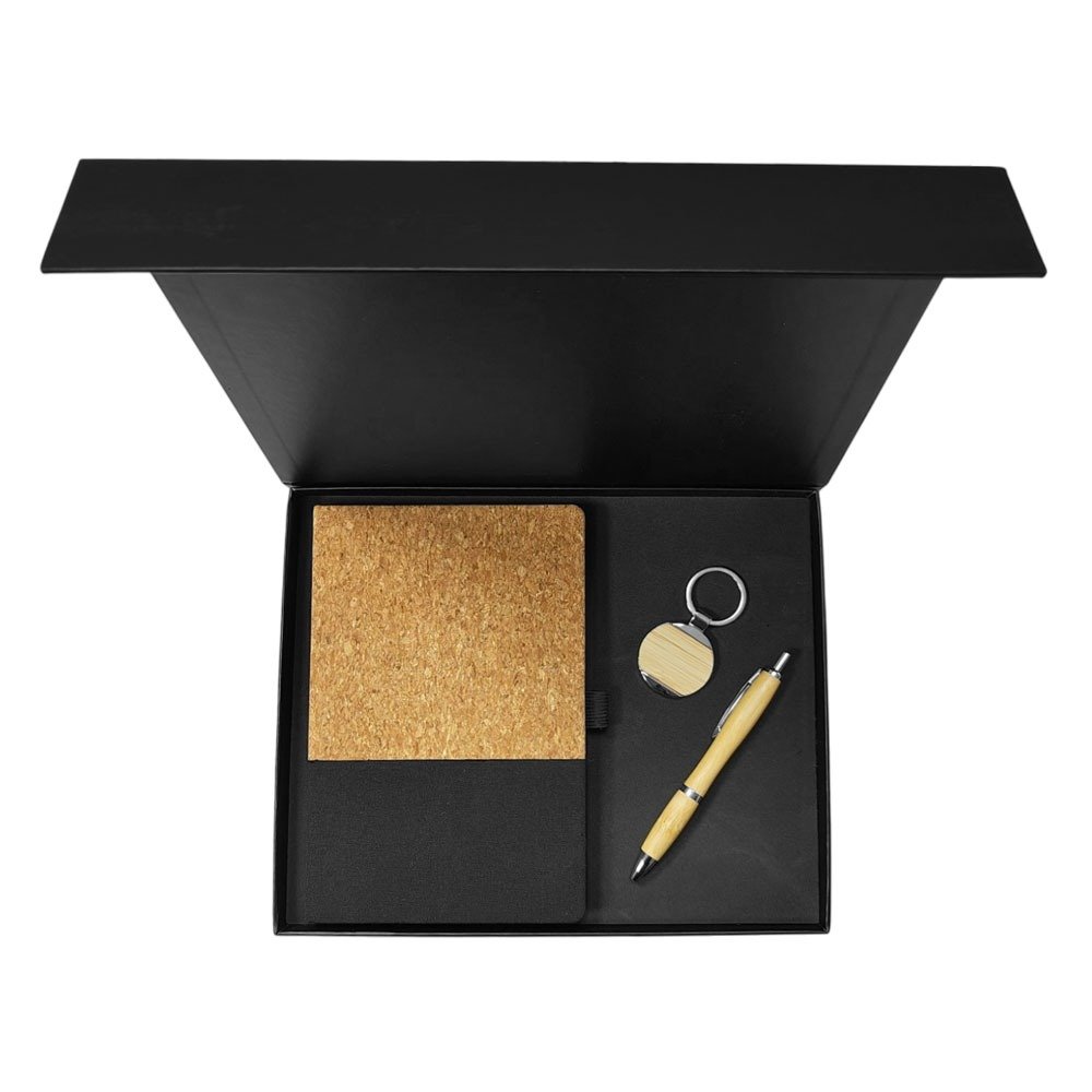 Hykea Eco Set environmentally friendly gift set with a recycled notebook, eco pen and flask, perfect for customised corporate branding in Dubai and the UAE.