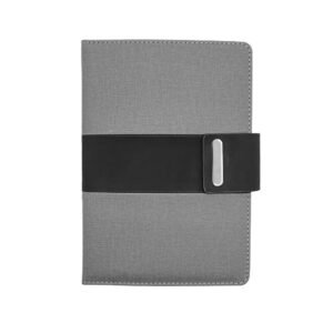 Sapphire Grey refined corporate gift set featuring a grey notebook, pen and flask, ideal for personalized logo branding in Dubai and the UAE.