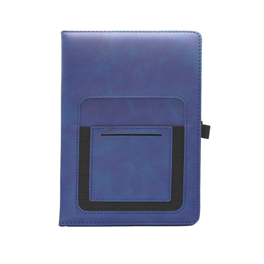 Tezos Blue stylish corporate gift set featuring a blue notebook, pen and flask, ideal for personalized company branding in Dubai and the UAE.