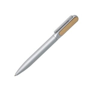 Trento silver matte metal pen with bamboo grip, eco-friendly ballpoint ideal for personalised corporate branding and promotions in Dubai and the UAE.