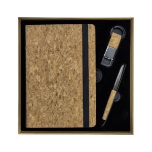 Infinity Eco Friendly sustainable gift set featuring recycled notebook, eco pen and flask, perfect for customised green corporate branding in Dubai and the UAE.