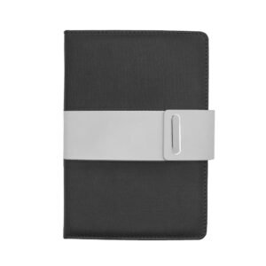 Sapphire Black premium corporate gift set with elegant black notebook, pen and flask, perfect for customized company branding in Dubai and the UAE.