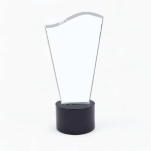 Round black base crystal trophy ideal for corporate awards recognition events appreciation gifts across UAE market wide area.