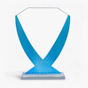 Blue crosswave line crystal trophy designed for corporate awards recognition events appreciation gifts across UAE markets.