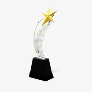 Rainbow diamond crystal glass award with metal star designed for corporate awards recognition events appreciation gifting across UAE.