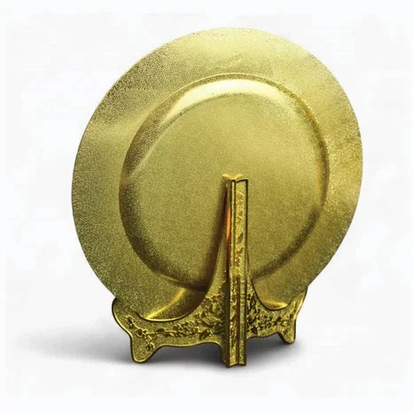 Golden elegant memento with heavy base round disk design ideal for corporate recognition awards appreciation gifts across UAE events.
